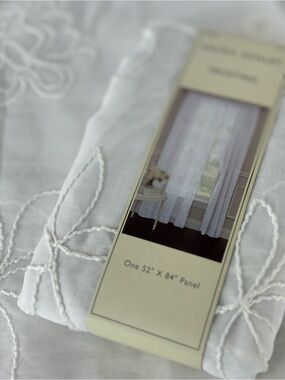 Laura Ashley “Frosting” Sheer white curtains 84”/ floral Design 2-panels-NEW